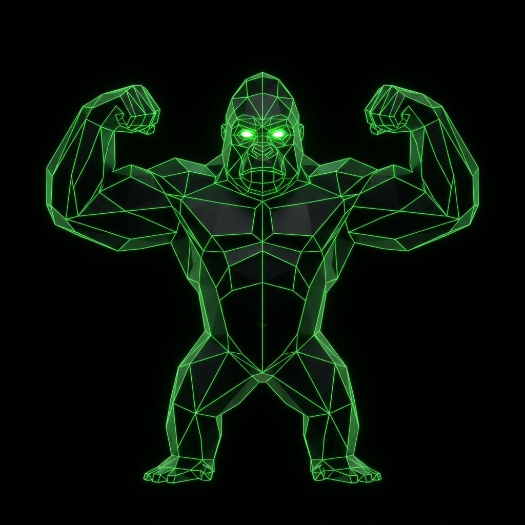 Low-poly gorilla flexing both arms