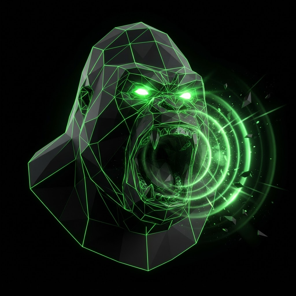Low-poly gorilla roaring with shockwaves