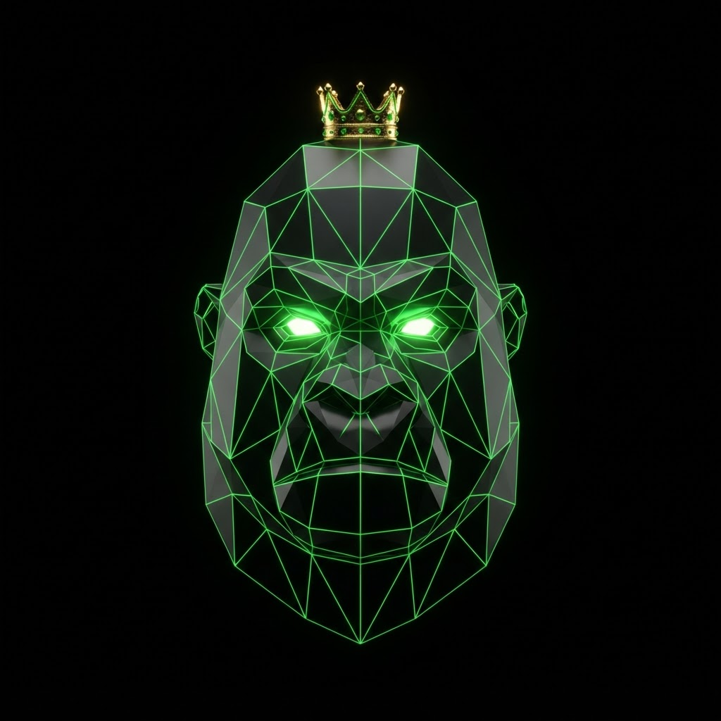 Low-poly gorilla wearing a crown